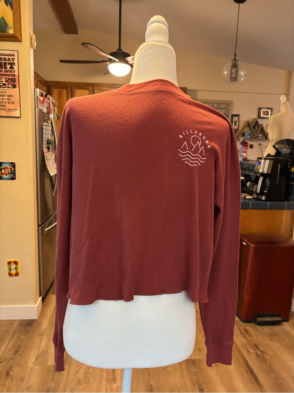 Billabong Rust Long Sleeve Graphic Waffle Crop Top - Picture 4 of 9